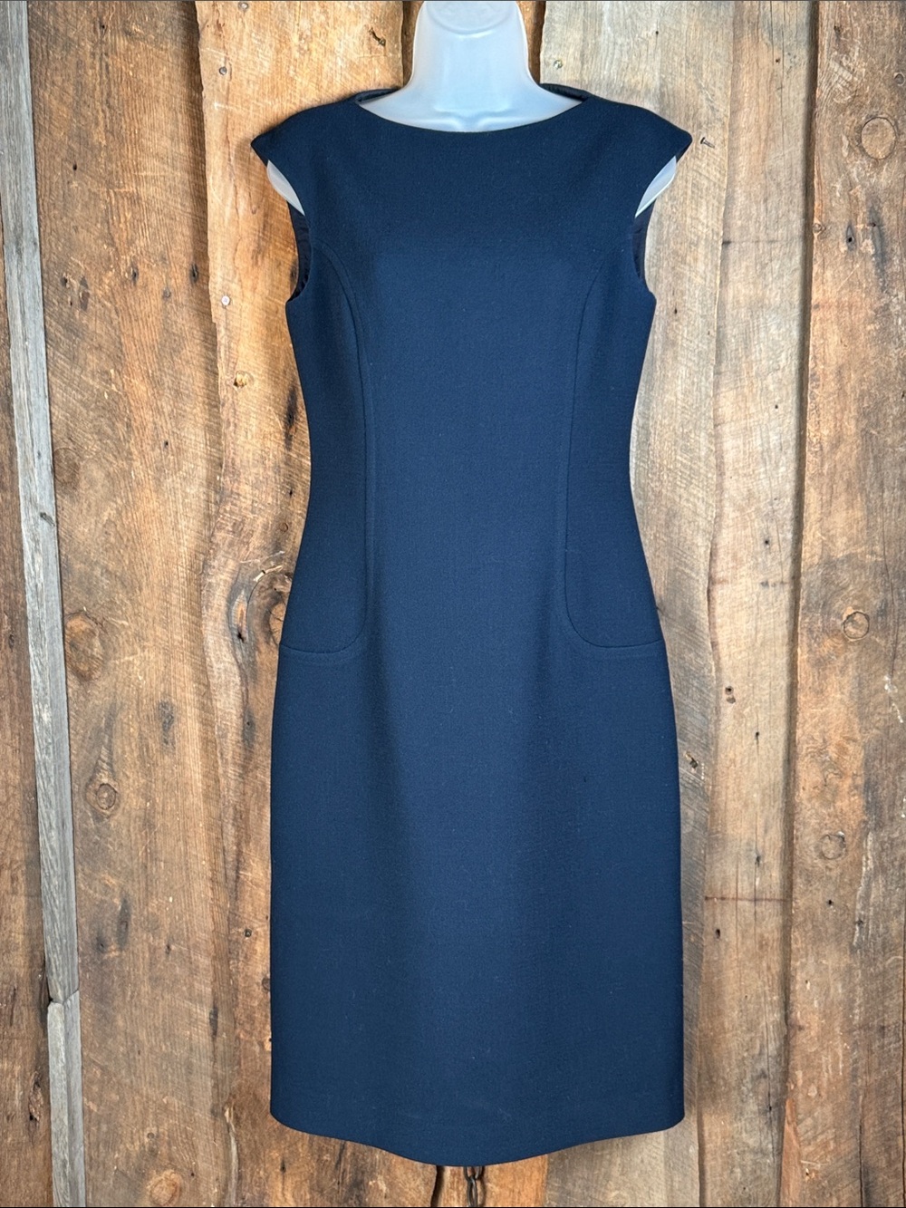 Michael Kors Navy Cap-Sleeve Sheath Midi Dress